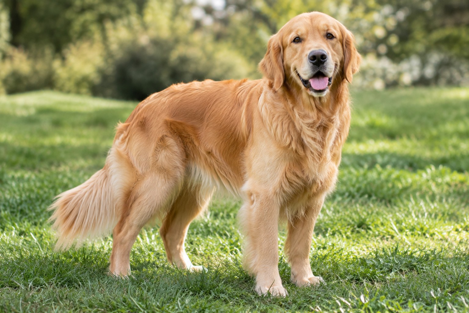 Perro golden retriever adulto descansando en un entorno natural